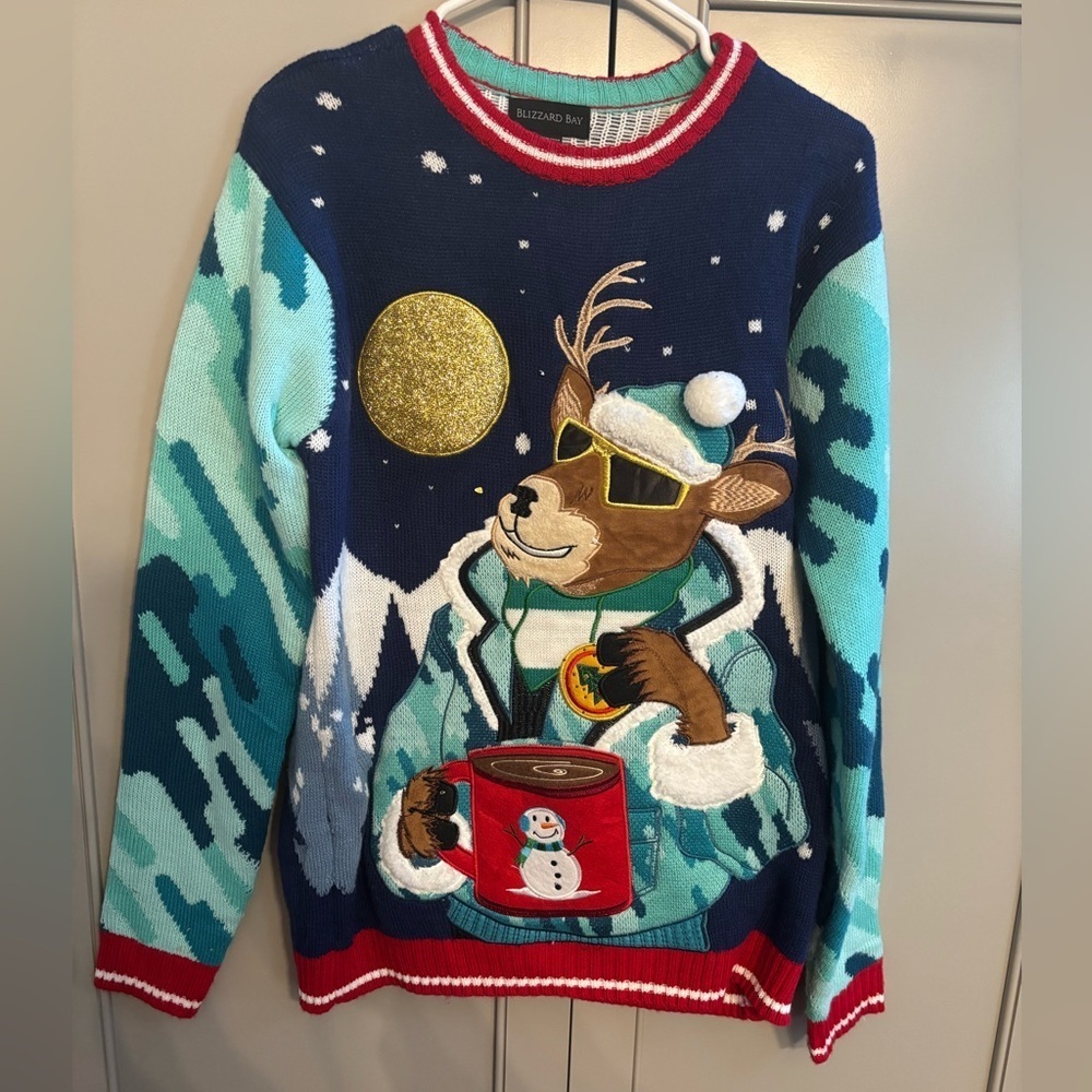 Reindeer Ugly Christmas Sweater with drink holder S